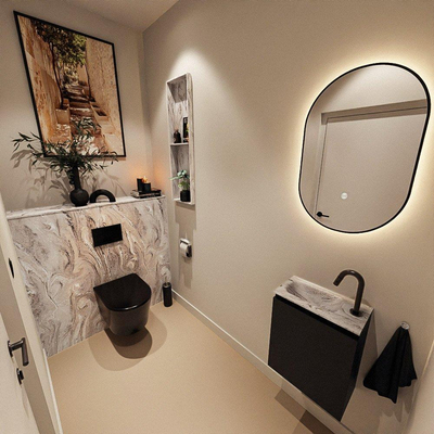 MONDIAZ TURE-DLUX Meuble toilette - 40cm - Urban - EDEN - vasque Glace - position gauche - 1 trou de robinet