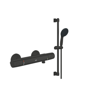 Grohe Precision Trend QuickFix Douchekraan - thermostatisch - met glijstangset - HOH 15cm - matte black (mat zwart)