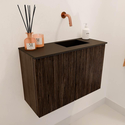 Mondiaz JOYA 60cm toiletmeubel - kleur Walnut - Wastafel FAYE positie Rechts Zonder kraangat kleur Urban.