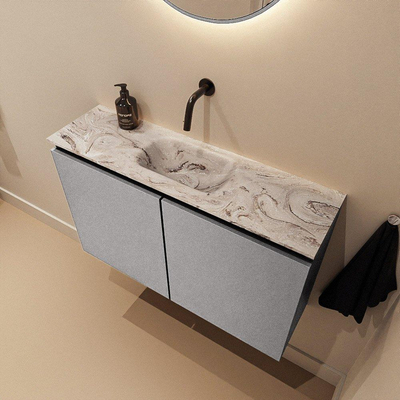 MONDIAZ TURE-DLUX Meuble WC 80 cm Plata. Lavabo EDEN Glace position centrale. Sans trou de robinet.
