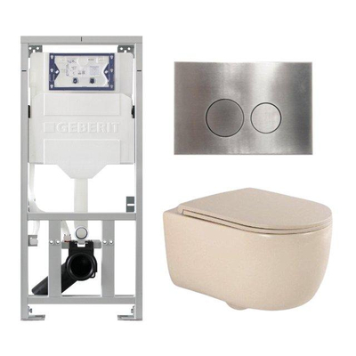 QeramiQ Dely Swirl Toiletset - 36.3x51.7cm - Geberit UP320 inbouwreservoir - met Burda frame - slim zitting - steel bedieningsplaat - ronde knoppen - beige