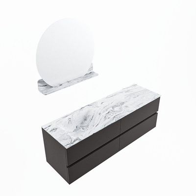 Mondiaz VICA-DLUX ensemble de meuble de salle de bain - 150cm - meuble sous-vasque gris foncé - 4 tiroirs - lavabo encastré cloud gauche - 1 trou de robinet - version haute de 60cm - glace