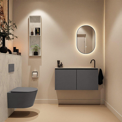 MONDIAZ TURE-DLUX 100cm toiletmeubel Dark Grey. EDEN wastafel Opalo positie rechts. Met 1 kraangat.