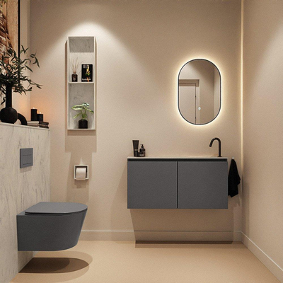 MONDIAZ TURE-DLUX Meuble toilette - 100cm - Dark Grey - EDEN - vasque Opalo - position droite - 1 trou de robinet