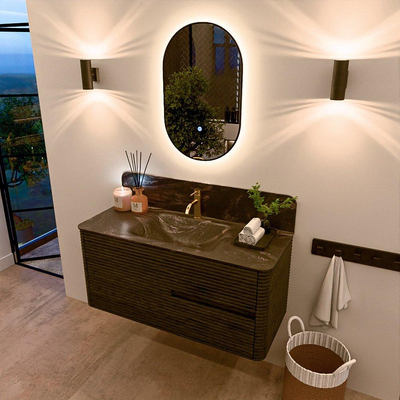 Mondiaz CIRO-DLUX Badkamermeubelset - 110x45x50cm - Solid surface wastafel Lava - 1 wasbak Midden - 1 kraangat - 2 lades - Shadow