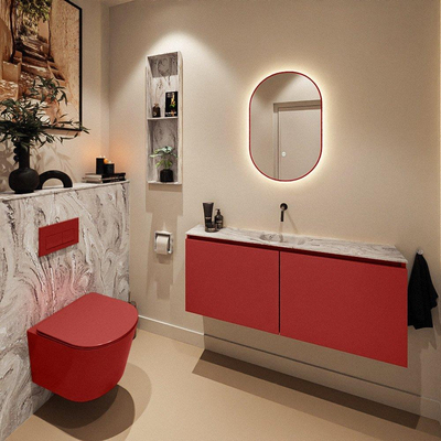 MONDIAZ TURE-DLUX Meuble toilette - 120cm - Fire - EDEN - vasque Glace - position centrale - sans trou de robinet