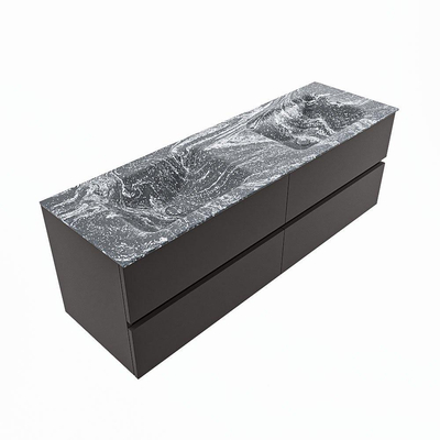 Mondiaz VICA-DLUX ensemble de meuble de salle de bain - 150cm - meuble sous-vasque gris foncé - 4 tiroirs - lavabo encastré cloud double - sans trous de robinet - miroir modèle spot - version XL 60cm de haut - lave