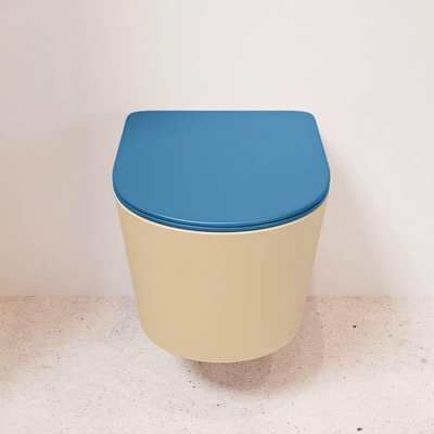 Mondiaz LAVIE WC suspendu – sans bride – 36 x 53 cm – avec abattant softclose – Sand (beige), abattant Jeans (bleu)