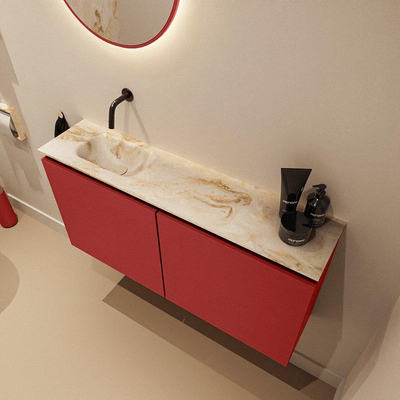 MONDIAZ TURE-DLUX Meuble toilette - 100cm - Fire - EDEN - vasque Frappe - position gauche - sans trou de robinet