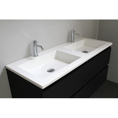 Basic Bella Meuble salle de bains avec lavabo acrylique Blanc 120x55x46cm 2 trous de robinet Noir mat