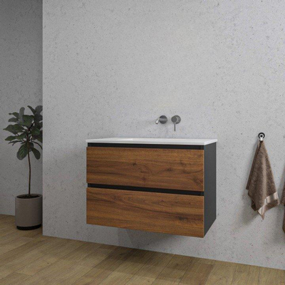 Adema Industrial 2.0 Ensemble de meuble 100x45x55cm vasque en céramique blanc sans trou de robinet avec trop-plein bois/noir
