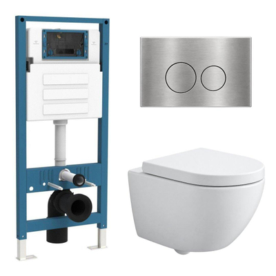 QeramiQ Dely Swirl Compact Ensemble WC - réservoir encastré QeramiQ flush - abattant 25 mm - plaque de commande métallique inox - boutons ronds - blanc mat