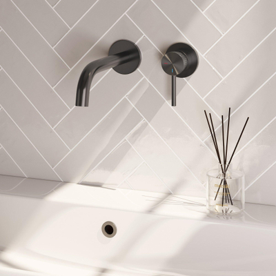 Brauer Stripe wastafelkraan - model A1 - inbouw - hoog - gebogen uitloop - PVD - gunmetal