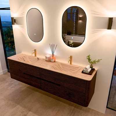 Mondiaz CIRO-DLUX Badkamermeubelset - 190x45x50cm - Solid surface wastafel Arena - 2 wasbak Dubbel - 2 kraangaten - 4 lades - Walnut