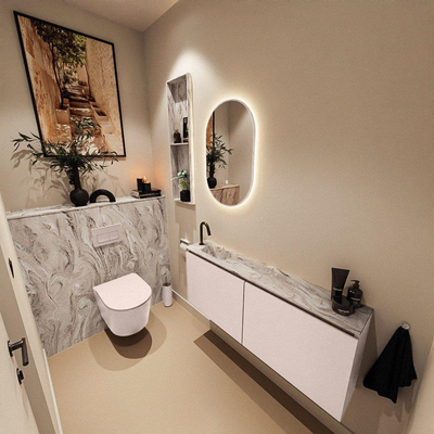 MONDIAZ TURE-DLUX meuble WC 120 cm Rosee. Vasque EDEN Glace position gauche. Avec 1 trou de robinet.