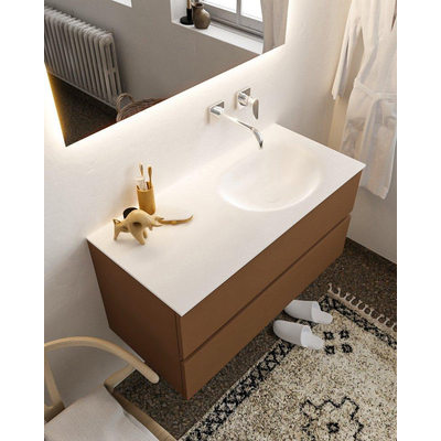 Mondiaz VICA ensemble de meuble de salle de bain - 100cm - meuble sous-vasque reposant - 2 tiroirs - lavabo moon droite - sans trou de robinet XL version 60cm de haut