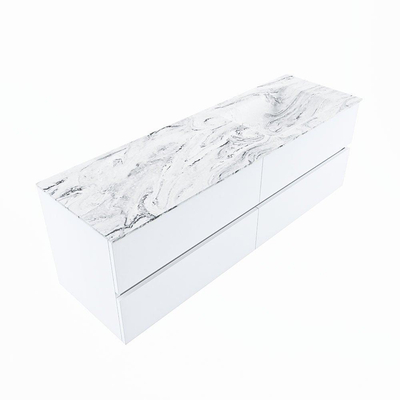 Mondiaz VICA-DLUX ensemble de meuble de salle de bain - 150cm - meuble sous-vasque talc - 4 tiroirs - lavabo encastré cloud droite - sans trous de robinet - version haute de 60cm - glace