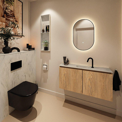 MONDIAZ TURE-DLUX Meuble WC 100 cm Washed Oak. Lavabo EDEN Opalo position milieu. Avec 1 trou de robinet.