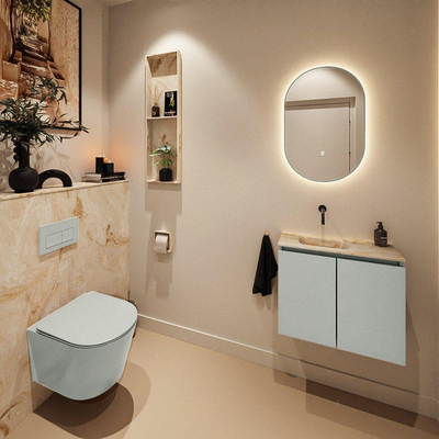 MONDIAZ TURE-DLUX Meuble toilette - 60cm - Greey - EDEN - vasque Frappe - position gauche - sans trou de robinet