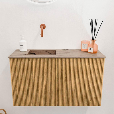 Mondiaz JOYA-DLUX 70cm toiletmeubel - kleur Oak - Wastafel FAYE positie Links Zonder kraangat kleur Arena.
