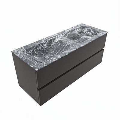 Mondiaz VICA-DLUX ensemble de meuble de salle de bain - 120cm - meuble sous-vasque gris foncé - 2 tiroirs - lavabo encastré cloud double - sans trous de robinet - version haute de 60cm - lave