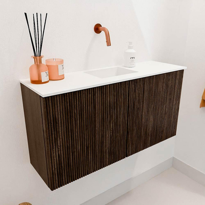 Mondiaz JOYA 80cm toiletmeubel - kleur Walnut - Wastafel FAYE positie Midden Zonder kraangat kleur Talc.