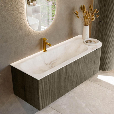 Mondiaz KURVE-DLUX Ensemble meuble de salle de bains - 125x46x40cm - 1 tiroir - 1 porte - lavabo solid surface - gauche - 1 trou de robinet - Shadow