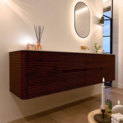 Mondiaz CIRO-DLUX Badkamermeubelset - 190x45x50cm - Solid surface wastafel Meli - 1 wasbak Rechts - zonder kraangaten - 4 lades - Ruby