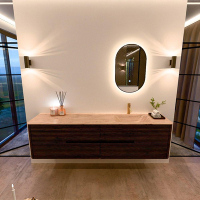 Mondiaz CIRO-DLUX Badkamermeubelset - 190x45x50cm - Solid surface wastafel Arena - 1 wasbak Rechts - 1 kraangat - 4 lades - Walnut