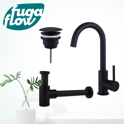 FugaFlow Eccelente Sobrado Badkamer Wastafelkraanset - hoge wastafelkraan - draaibare uitloop - always open plug - verlaagde design sifon - Mat zwart - Black Friday -