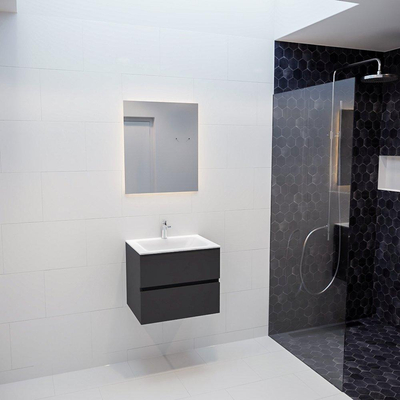 ENSEMBLE DE MEUBLE MONDIAZ VICA - 60cm - 2 tiroirs - lavabo Cloud central - 1 trou de robinet - solid surface gris foncé