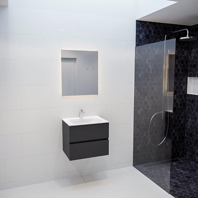 Mondiaz VICA ensemble de meuble de salle de bain - 60cm - meuble sous-vasque gris foncé - 2 tiroirs - lavabo nuage milieu - 1 trou de robinet - miroir LED - version XL 60cm de haut