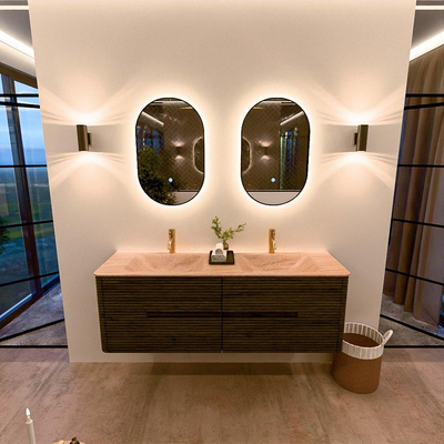 Mondiaz CIRO-DLUX Badkamermeubelset - 150x45x50cm - Solid surface wastafel Saba - 2 wasbak Dubbel - 2 kraangaten - 4 lades - Shadow