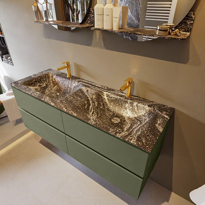 Mondiaz VICA-DLUX ensemble de meuble de salle de bain - 130cm - meuble sous-vasque armée - 4 tiroirs - lavabo encastré nuage double - 2 trous de robinet - version haute de 60cm - lave