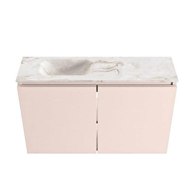 MONDIAZ TURE-DLUX Meuble WC 80 cm Rosee. EDEN lavabo Frappe position gauche. Sans trou de robinet.