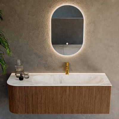 MONDIAZ KURVE-DLUX 135cm Meuble salle de bain avec module 25 G - couleur Walnut - 1 tiroir - 1 porte - vasque BIG MEDIUM droite - 1 trou de robinet - couleur Frappe