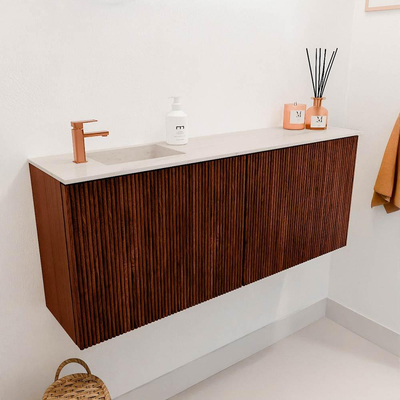 Mondiaz JOYA-DLUX 100cm toiletmeubel - kleur Ruby - Wastafel FAYE positie Links 1 kraangat kleur Meli.