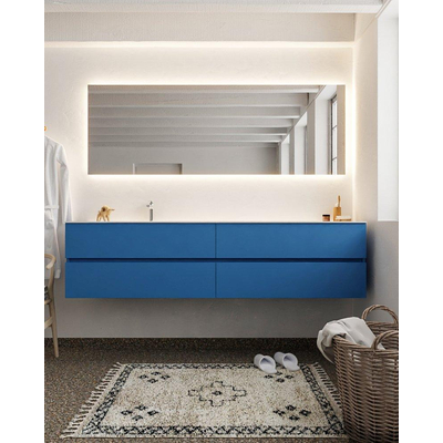 Mondiaz VICA ensemble de meuble de salle de bain - 200cm - meuble sous-vasque jeans - 4 tiroirs - lavabo moon gauche - 1 trou de robinet - miroir LED - version XL 60cm de haut