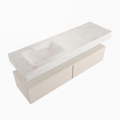 Mondiaz ALAN-DLUX Ensemble de meuble - 150cm - meuble Linen mat - 2 tiroirs - Lavabo Cloud Ostra suspendu - vasque gauche - 1 trou de robinet