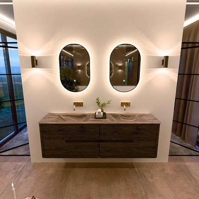 Mondiaz CIRO-DLUX Meuble de salle de bains - 160x45x50cm - Plan vasque solid surface Sombra - 2 vasques Double - sans trous de robinet - 4 tiroirs - Shadow