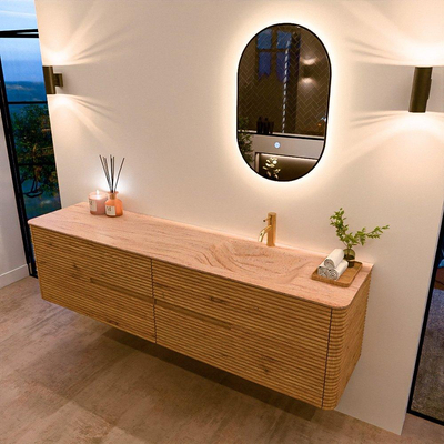 Mondiaz CIRO-DLUX Badkamermeubelset - 190x45x50cm - Solid surface wastafel Saba - 1 wasbak Rechts - 1 kraangat - 4 lades - Oak