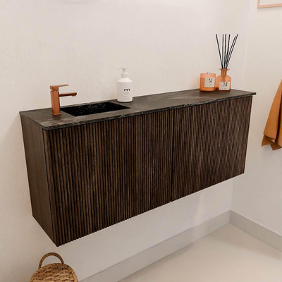 Mondiaz JOYA-DLUX Meuble de salle de bains 100cm - couleur Walnut - Vasque FAYE position Gauche 1 trou de robinet couleur Lava.