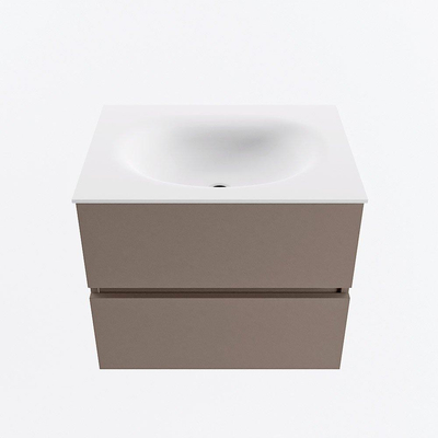 Mondiaz VICA Ensemble de meuble de salle de bain - 60cm - meuble sous-vasque fumée - 2 tiroirs - lavabo lune milieu - 1 trou de robinet - version haute 60cm - talc