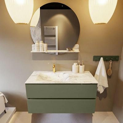 Mondiaz VICA-DLUX ensemble de meuble de salle de bain - 100cm - meuble sous-vasque armée - 2 tiroirs - lavabo encastré nuage gauche - 1 trou de robinet - version haute de 60cm - glace