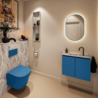 MONDIAZ TURE-DLUX 60cm toiletmeubel Jeans. EDEN wastafel Glace positie midden. Met 1 kraangat.