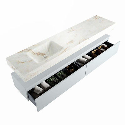 Mondiaz ALAN-DLUX Ensemble de meuble - 200cm - meuble Clay mat - 2 tiroirs - Lavabo Cloud Frappe suspendu - vasque Gauche - 1 trou de robinet