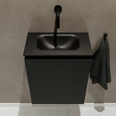 MONDIAZ TURE Kit lave-mains - 40x23x50cm - 0 trous de robinet - 1 porte - urban mat - Lavabo central - Solid Surface Noir