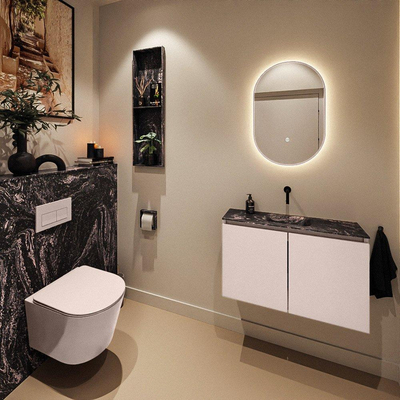 MONDIAZ TURE-DLUX Meuble toilette - 80cm - Rosee - EDEN - vasque Lava - position centrale - sans trou de robinet