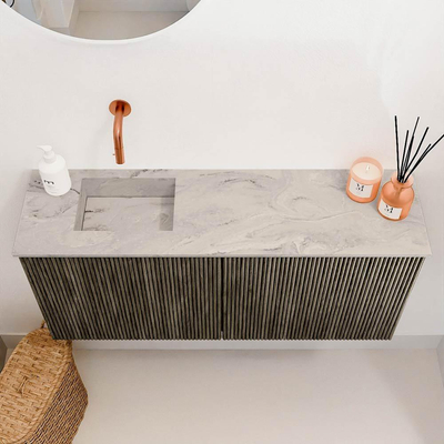 Mondiaz JOYA-DLUX 90cm meuble de salle de bains - couleur Shadow - Vasque FAYE position Gauche Sans trou de robinet couleur Glace