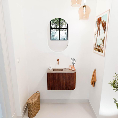 Mondiaz JOYA-DLUX 61.6cm toiletmeubel - ronding rechts kleur Ruby - Wastafel FAYE positie Links Zonder kraangat kleur Arena.